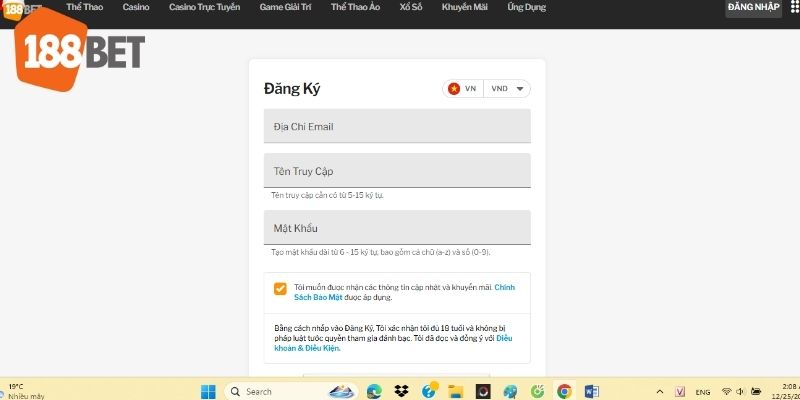 Hướng dẫn đăng ký tài khoản 188BET qua 4 bước đơn giản
